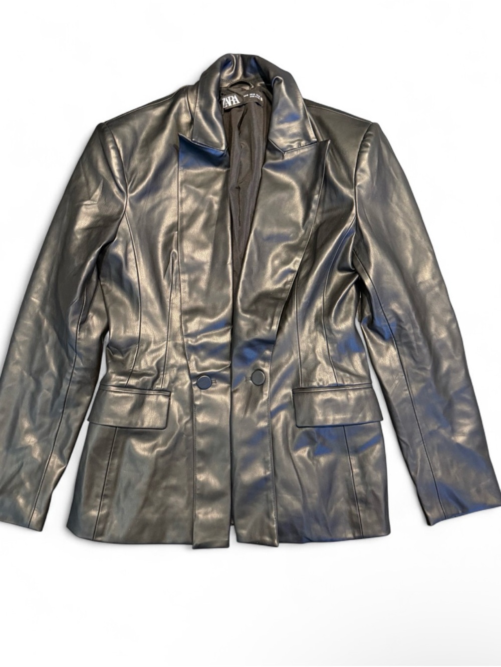 Zara Black Faux Leather Blazer Jacket